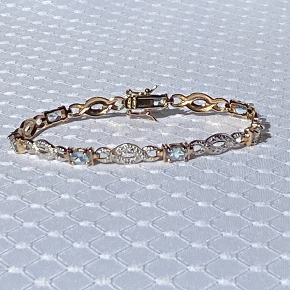 Sterling Silver 925 Two Tone Blue Topaz Gemstone Bracelet Size 7.25 - Picture 3 of 14